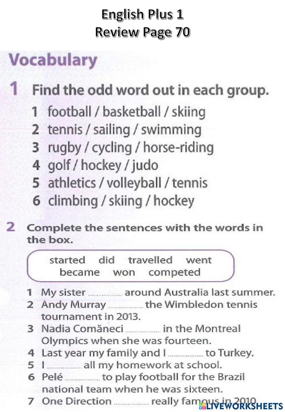 English Plus 1 Sport Review Page 70