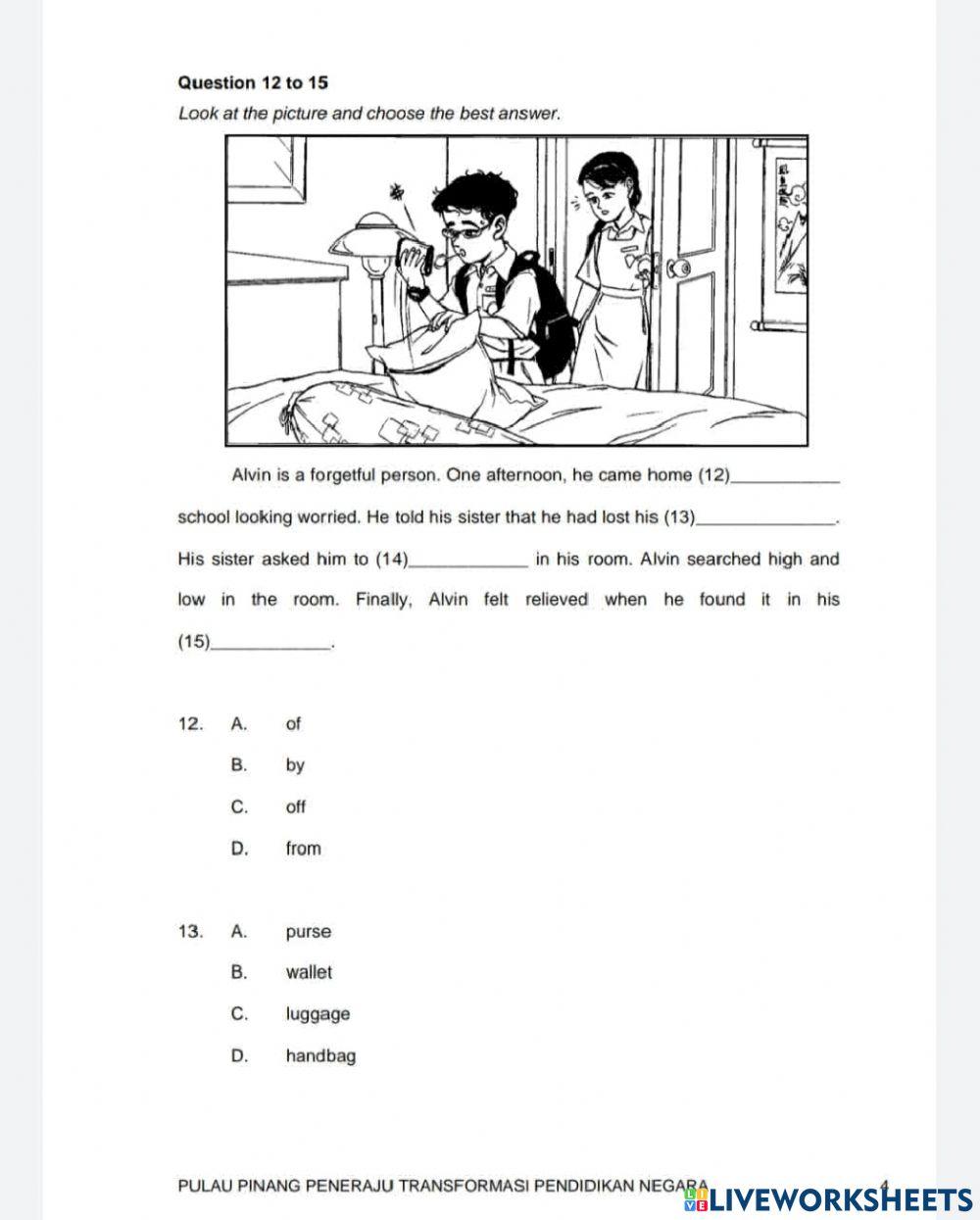 Set 1 UPSR BI PEMAHAMAN SECTION A