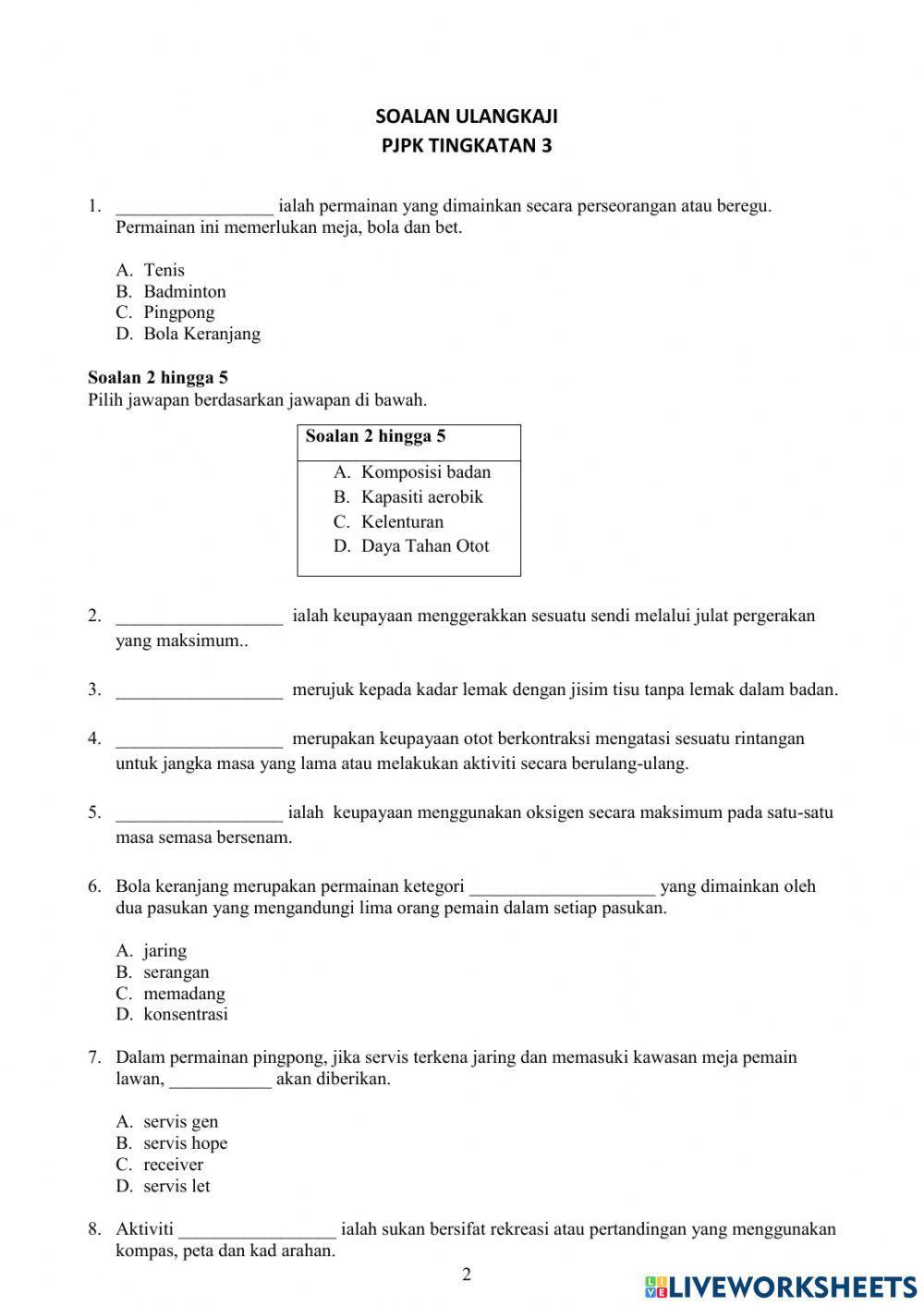Latihan ulangkaji pjpk tingkatan 3
