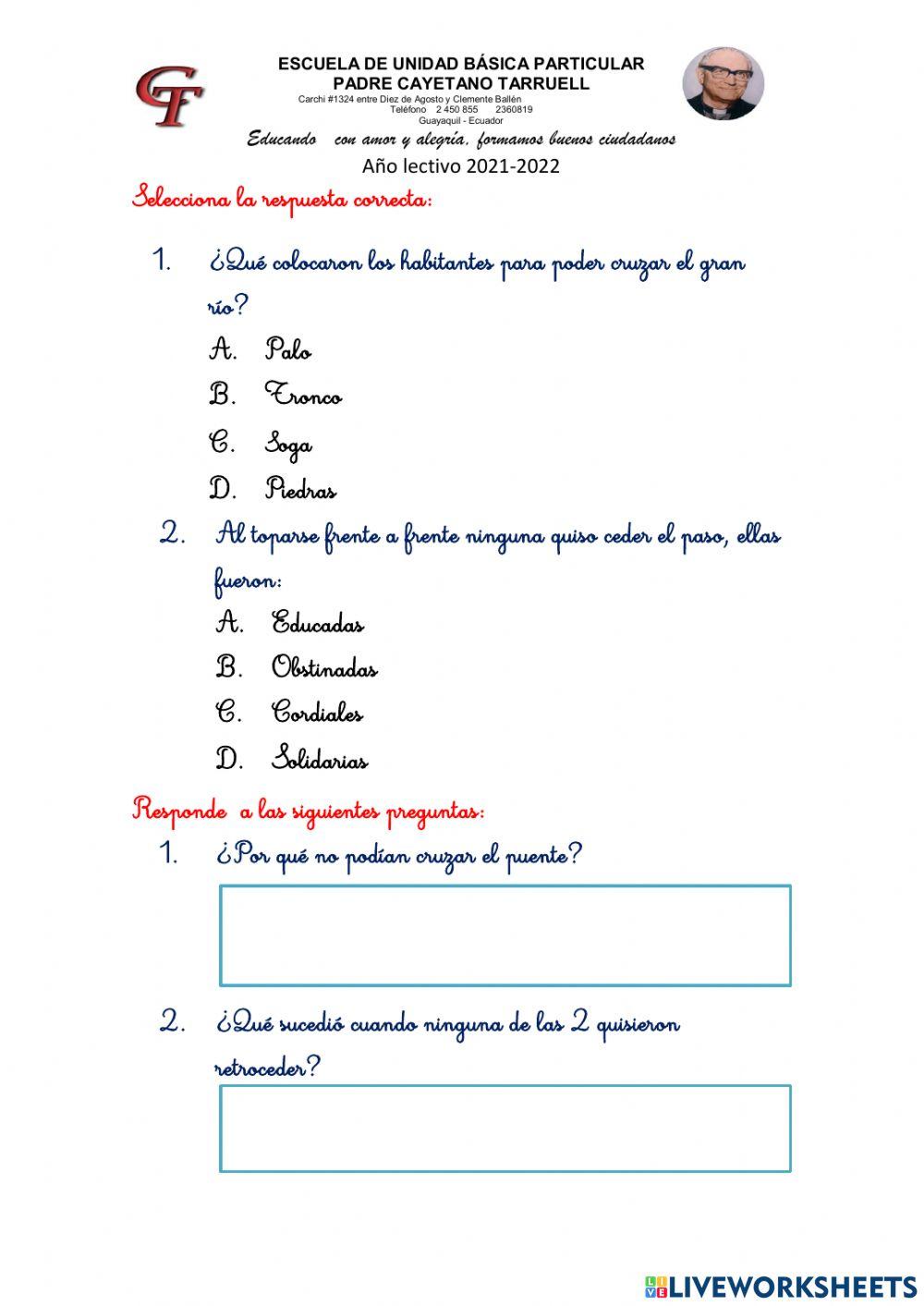 Examen Primer Quimestre lectura