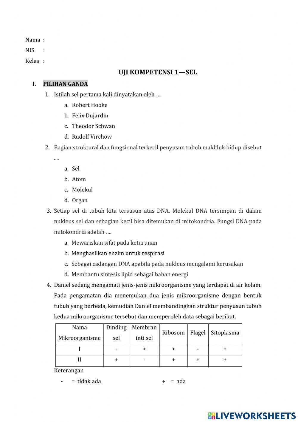 Uji kompetensi 1 sel