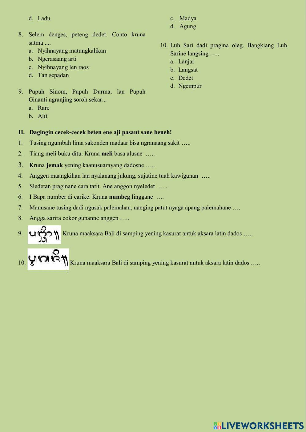 PTS I - Bahasa Bali utk kelas 5