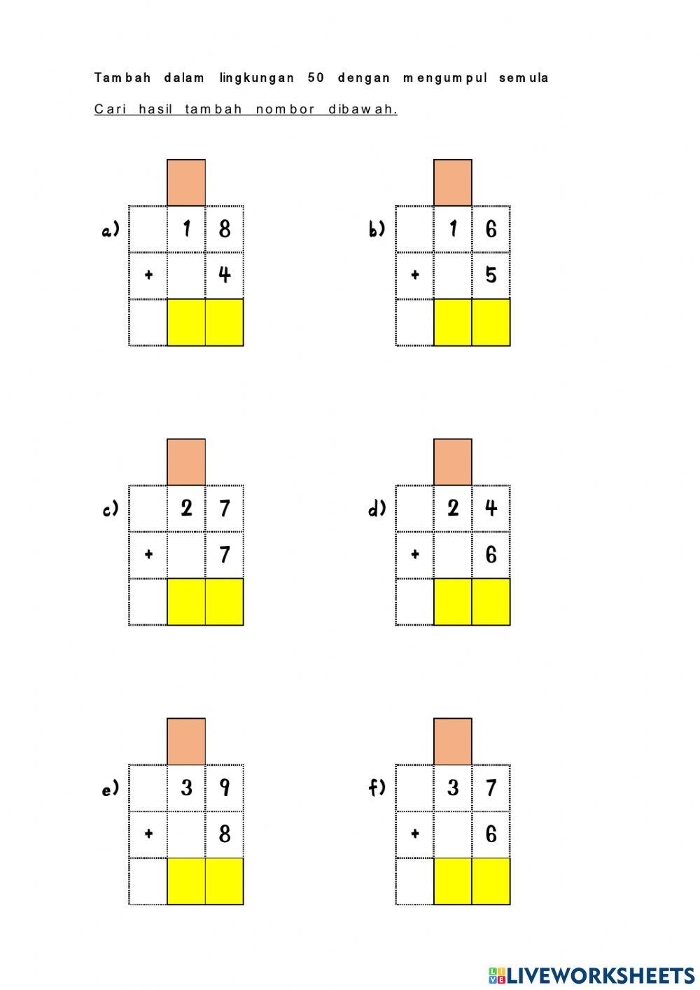 Tambah dalam lingkungan 50 dengan mengumpul semula