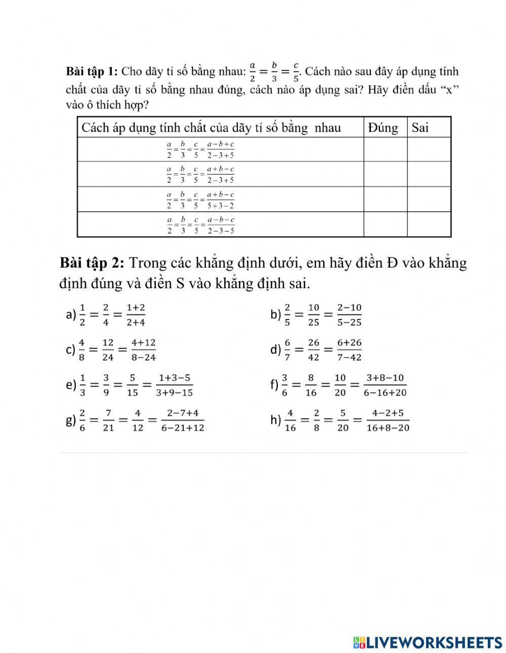 Bài 8 tính chất dãy tỉ số bằng nhau LT1 (t1)