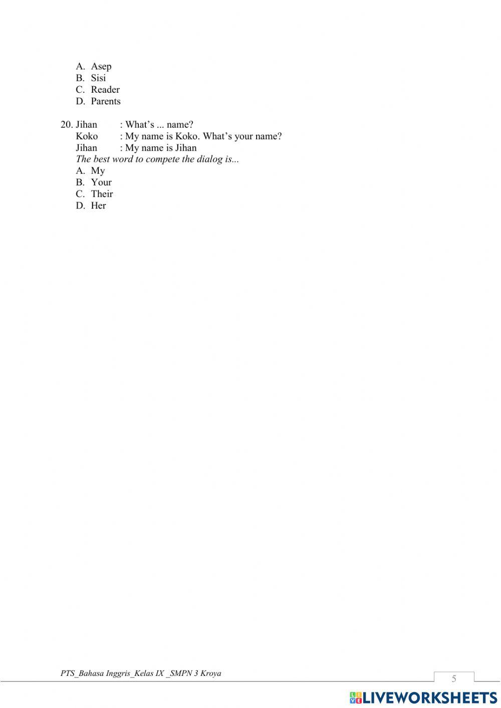 PTS Ganjil kelas VII 2021 - 2022