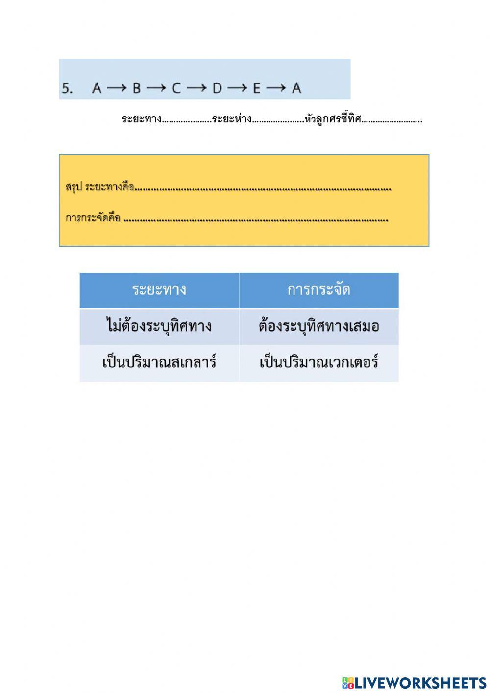 ใบงานเรื่องระยะทางและการกระจัด