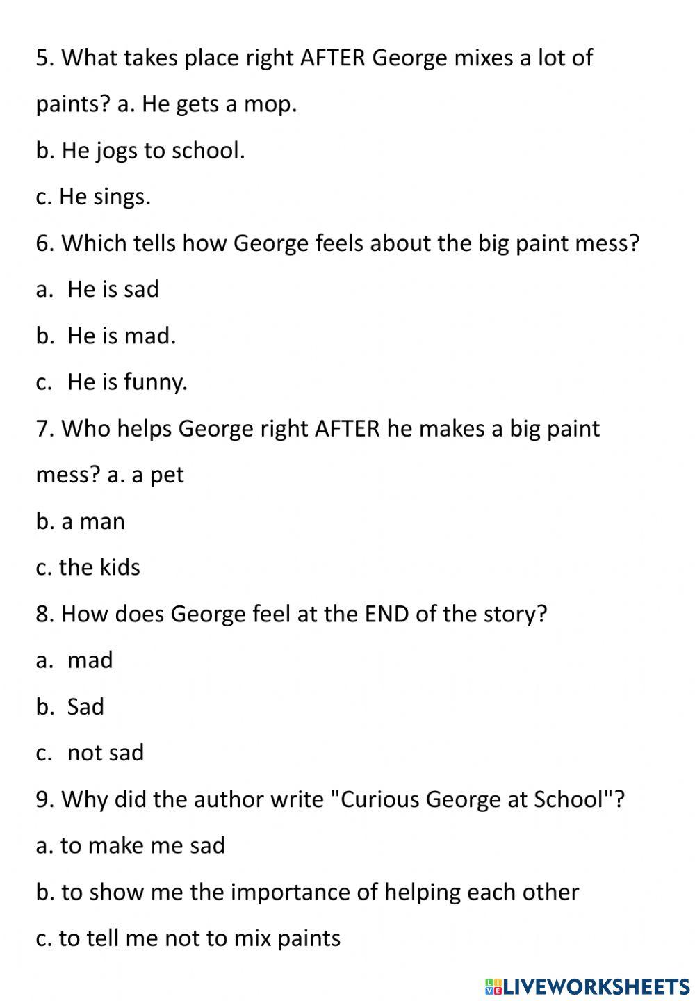 Curious George at School Revision Test