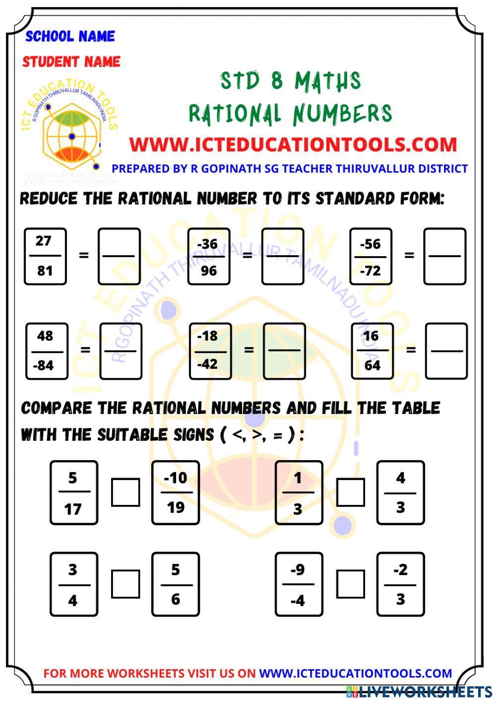 Std 8 maths rational numbers english med