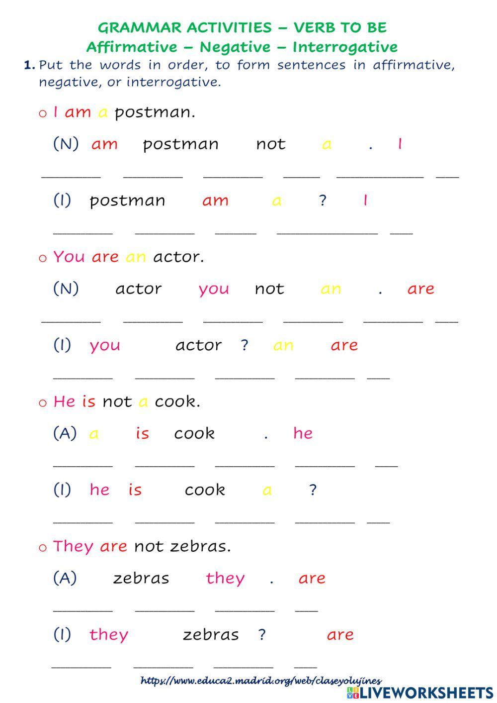 Verb To Be - Affirmative, Negative & Interrogative