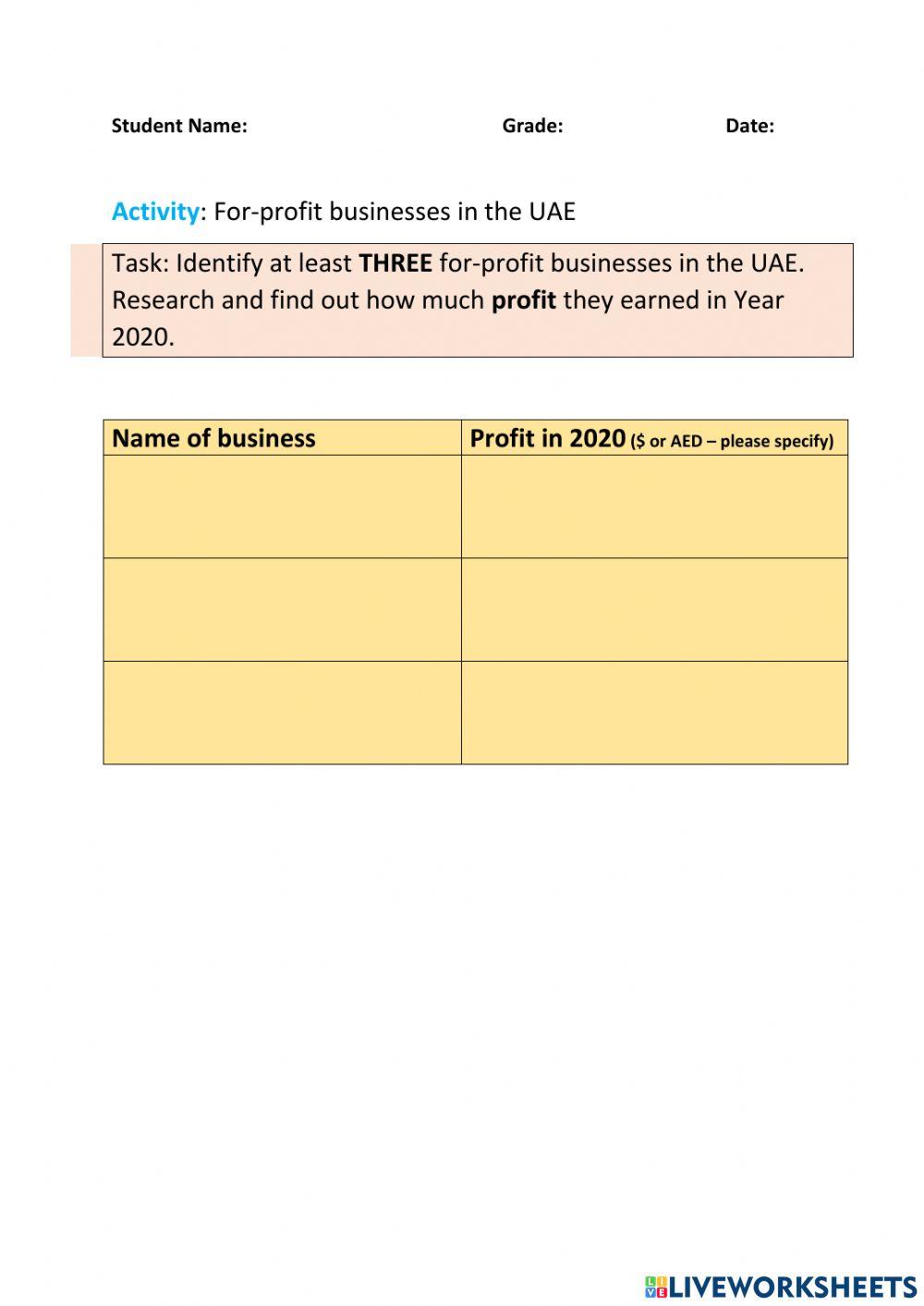 For-profit businesses in the UAE