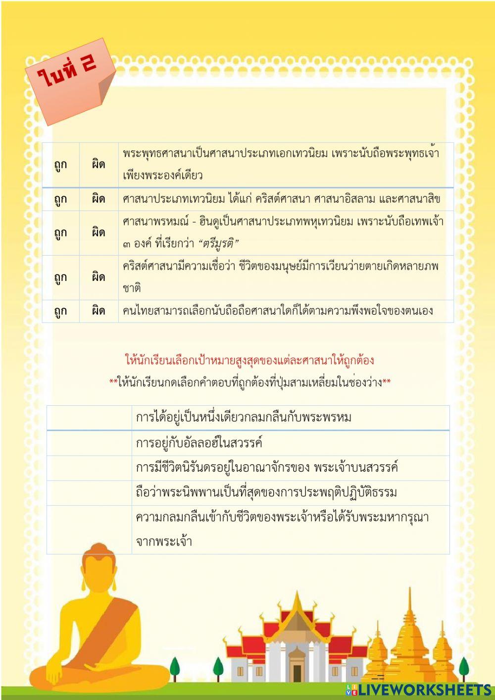 แบบฝึกหัดที่ 9 ศาสนากับการอยู่ร่วมกันในประเทศไทย (2)