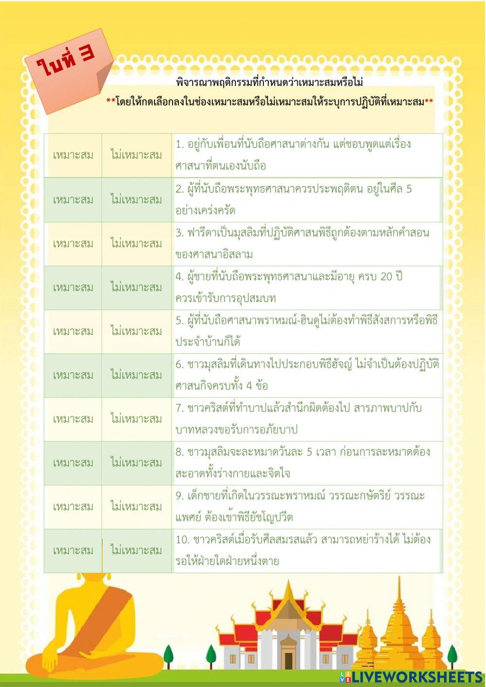 แบบฝึกหัดที่ 9 ศาสนากับการอยู่ร่วมกันในประเทศไทย (2)