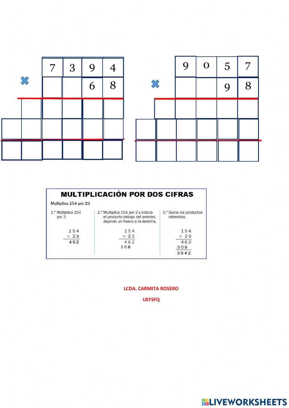 Ejercicios de multiplicación