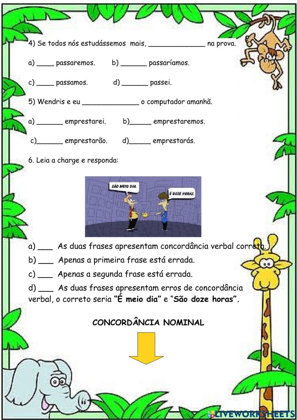 Atividade de concordância verbal e nominal.