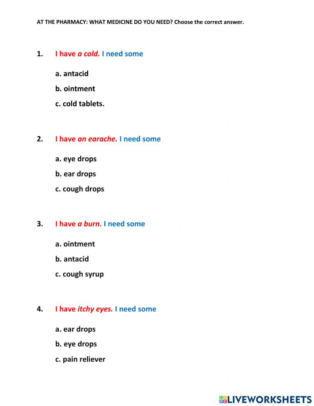 At the Pharmacy - What Medicine do You Need? Ex3