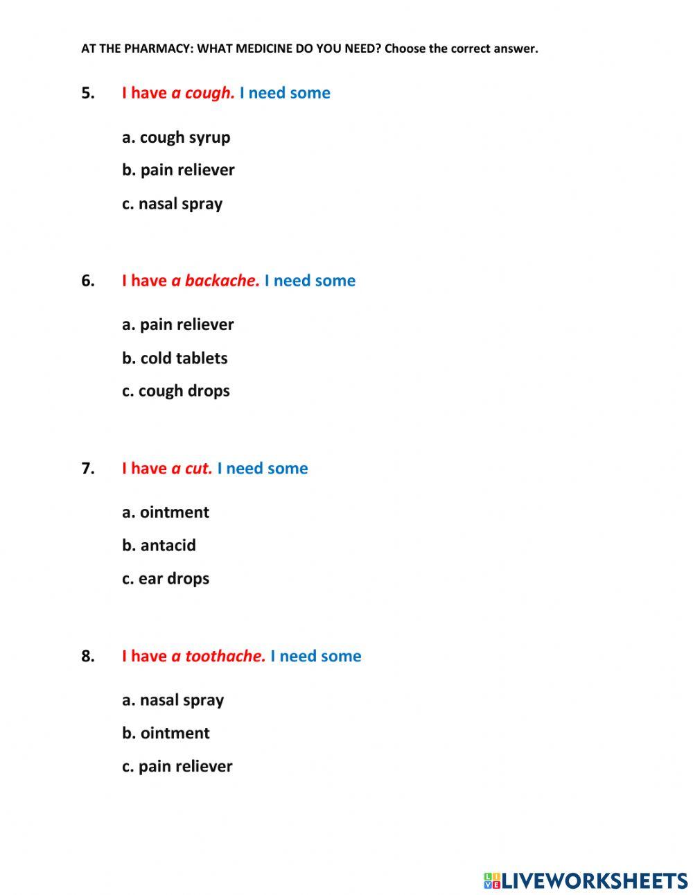 At the Pharmacy - What Medicine do You Need? Ex3
