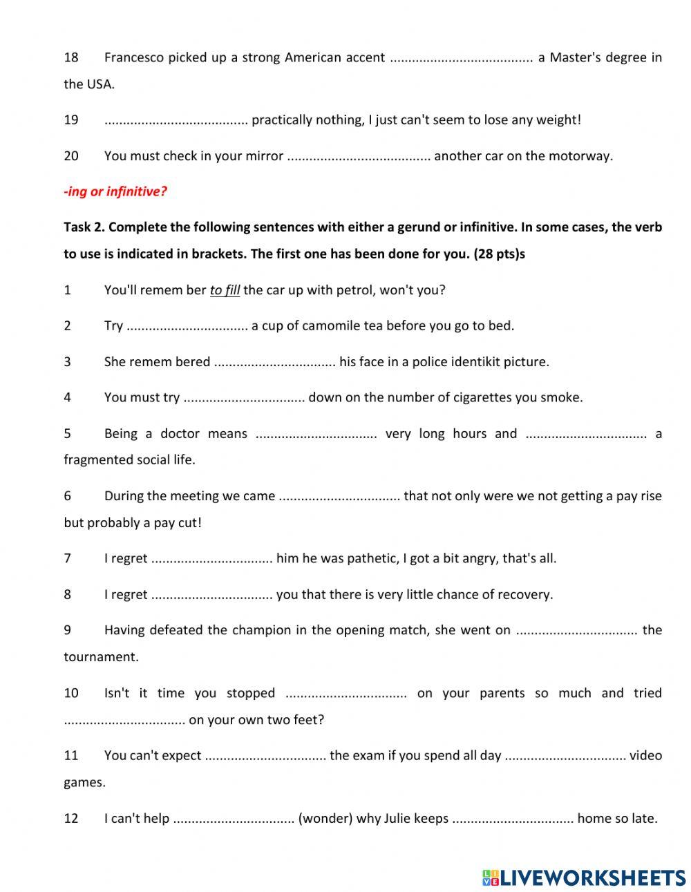 Under-Over - Gerunds-Infinitives - Collocations