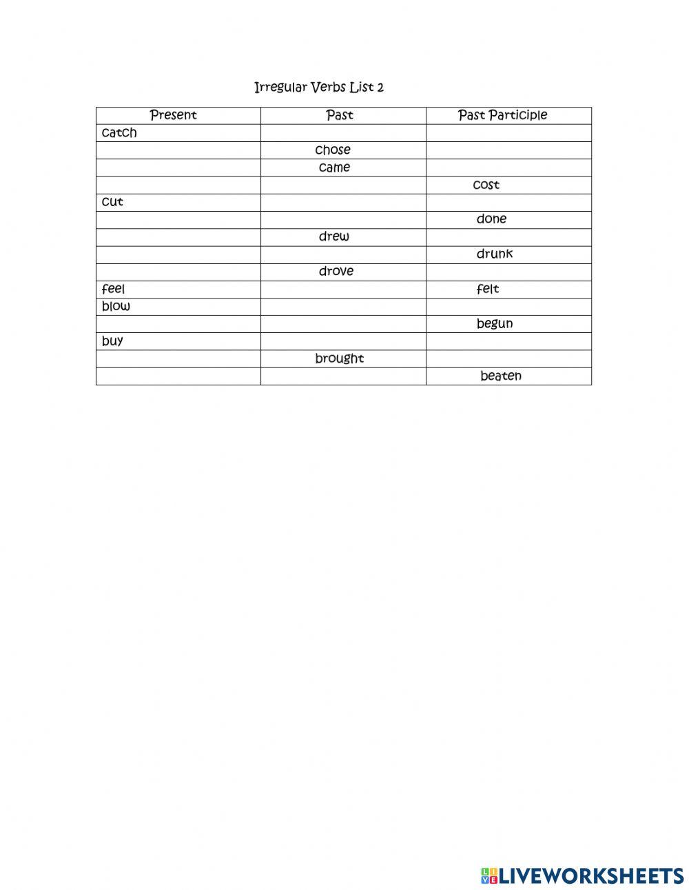 Irregular verbs
