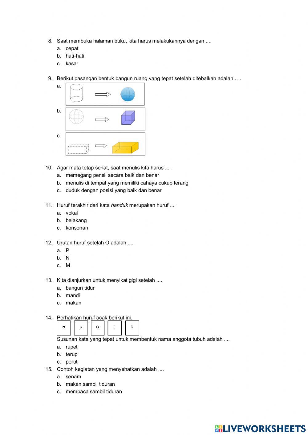 PTS Kelas 1 Tema 1 Sesi 1