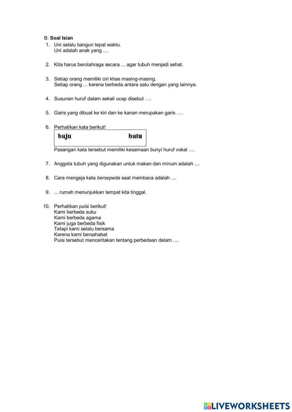 PTS Kelas 1 Tema 1 Sesi 1