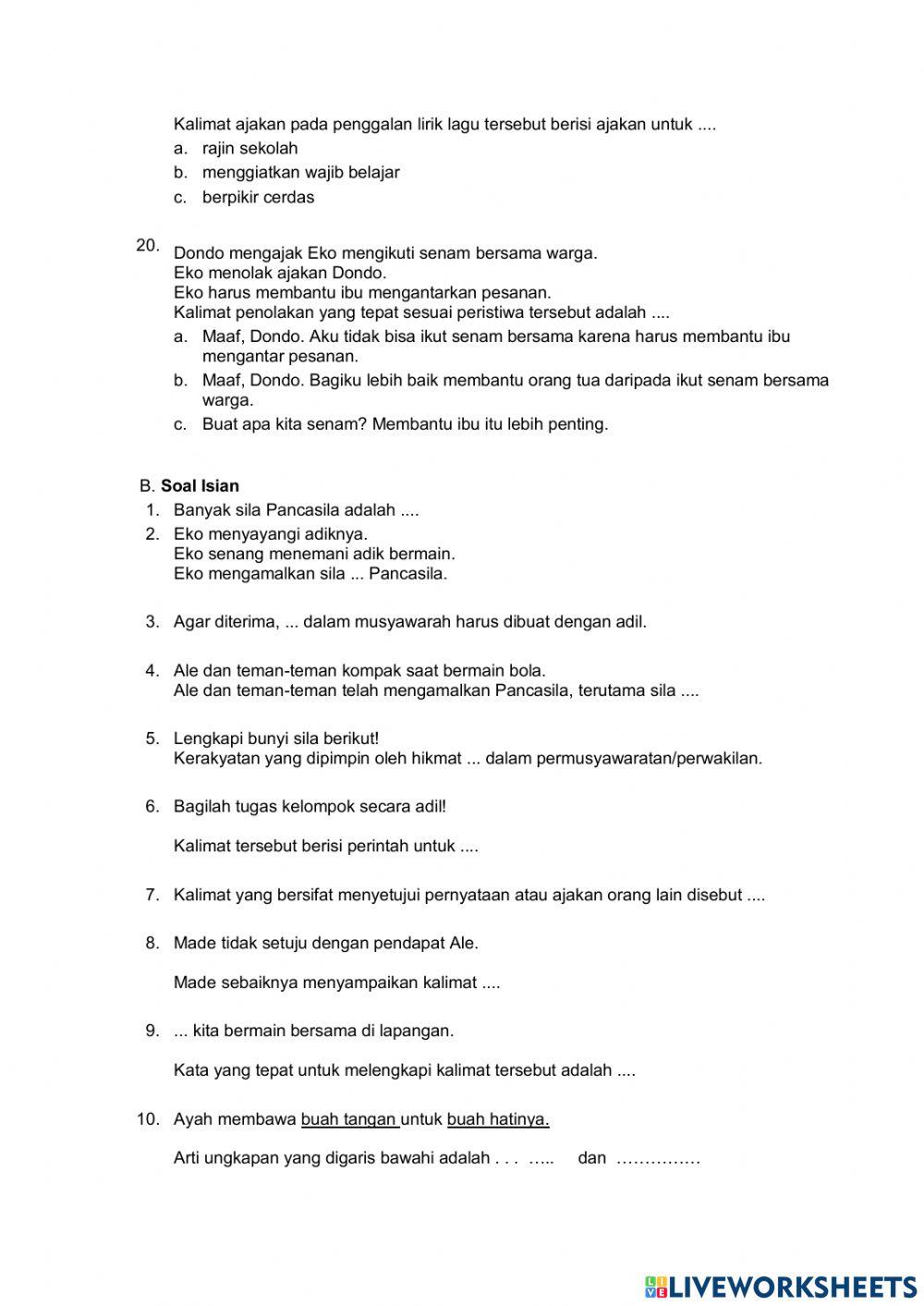 PTS Kelas 2 Tema 1 Sesi 1