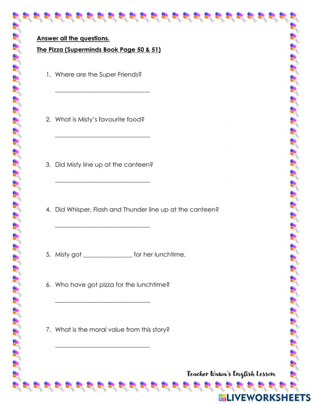 The pizza (superminds book page 50&51)