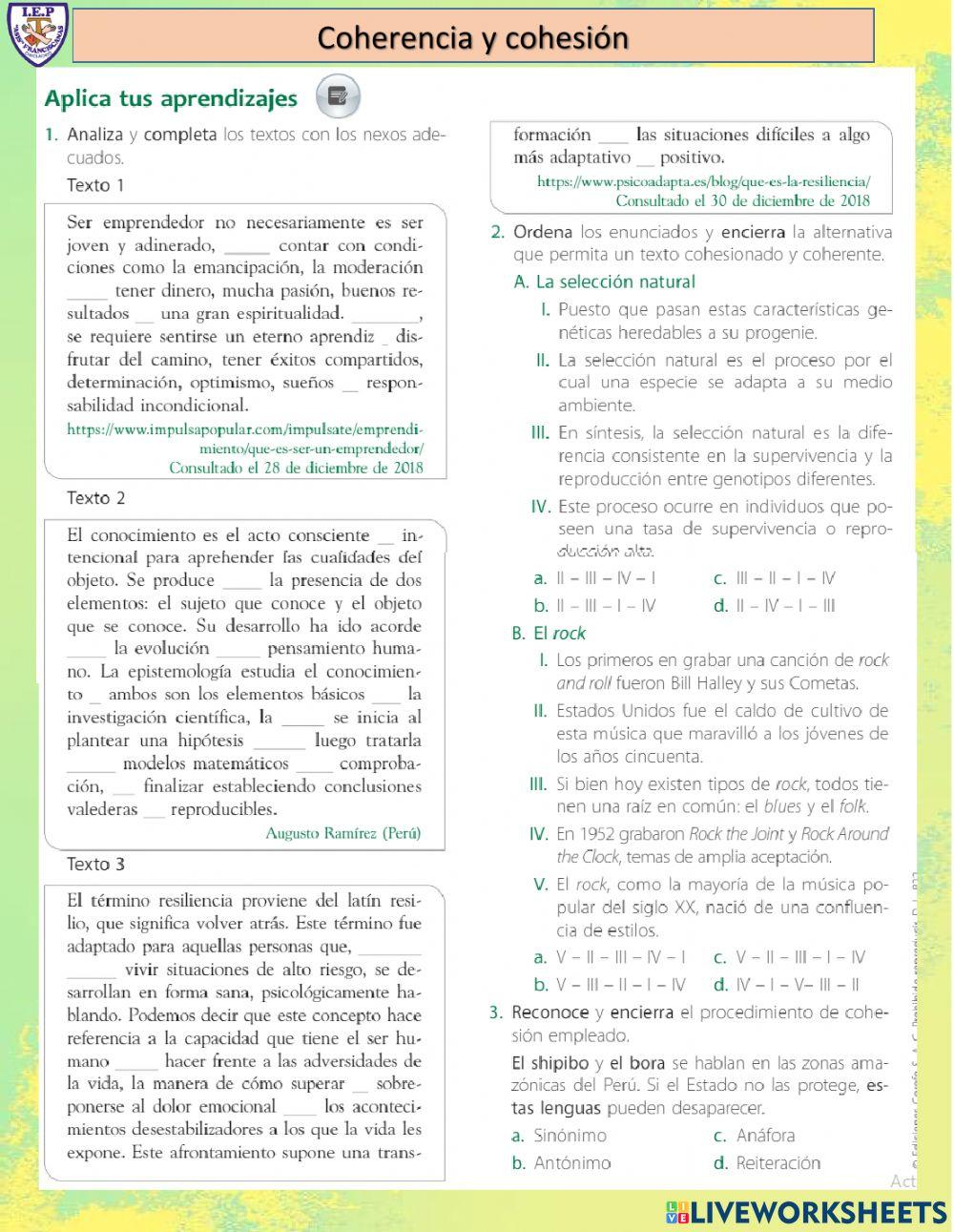 Coherencia y cohesión textual