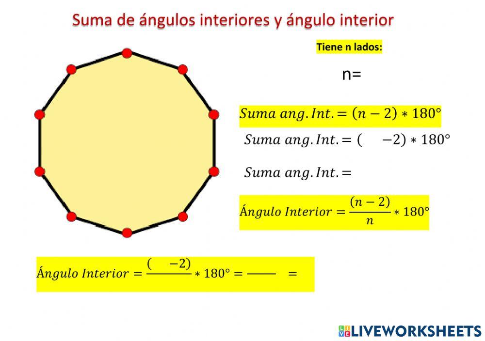 Suma de ángulos interiores y ángulo interior polígono 10