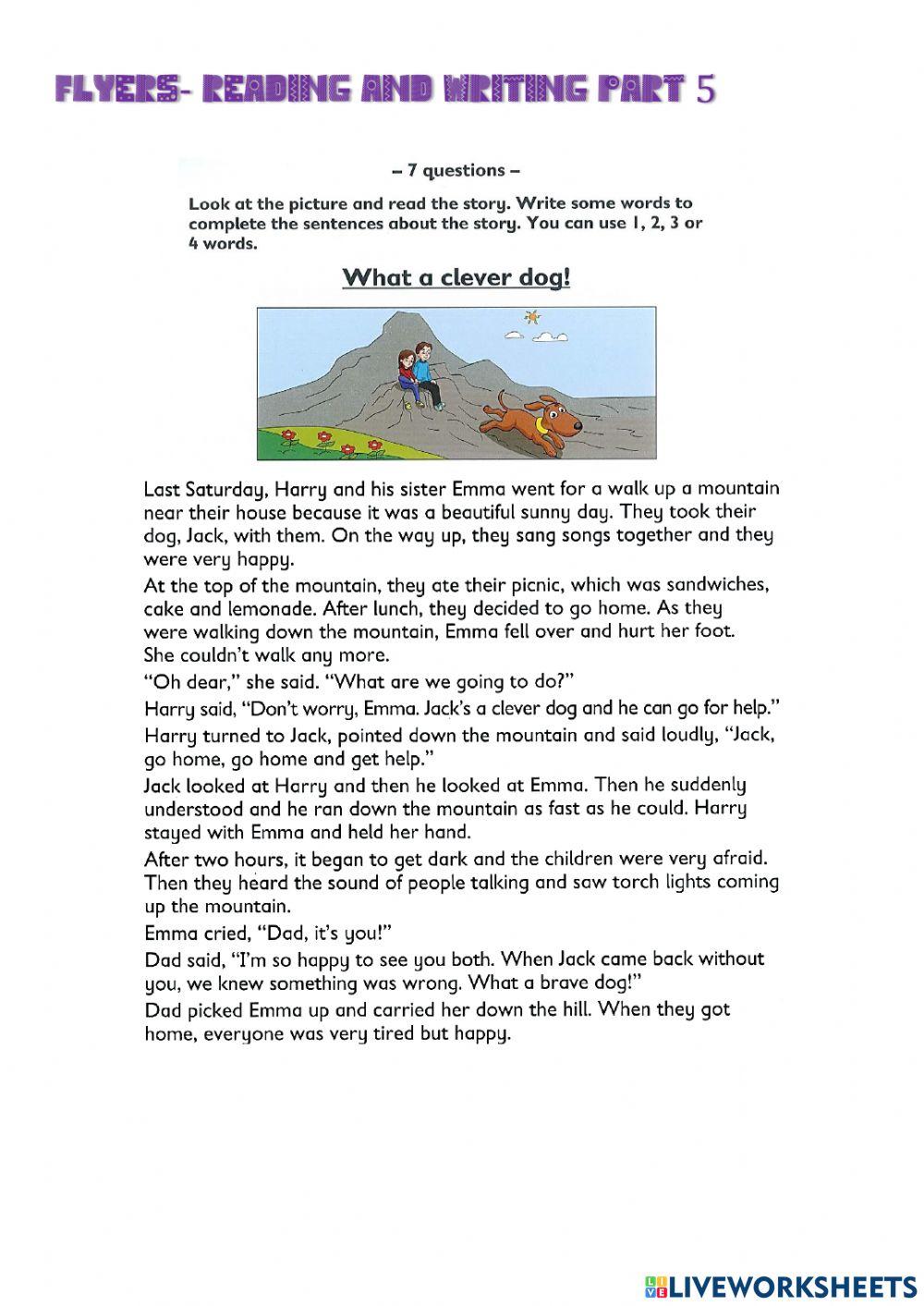 Flyers a2 reading and writing part 5 online exercise for live worksheets