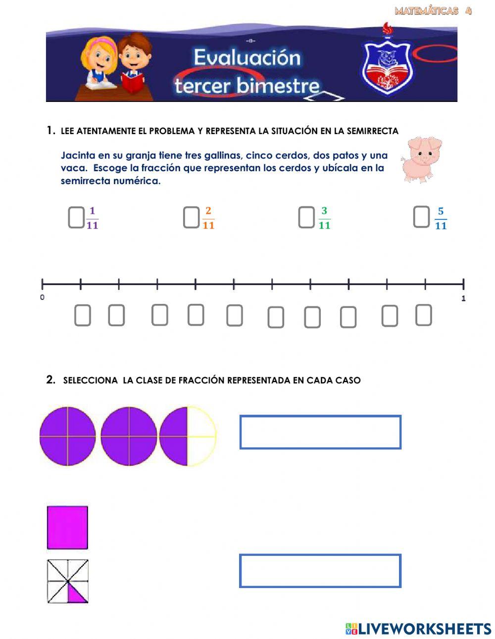 Evaluación  tercer bimestre matemáticas 4 2021