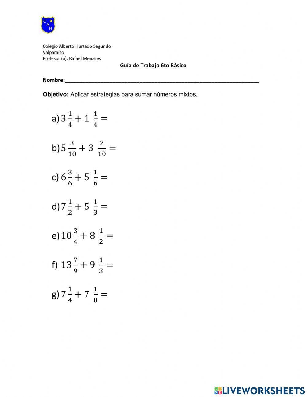 Suma de Números mixtos