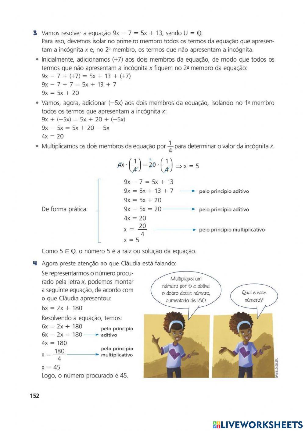 LIVRO AULA 02-09-2021 Matemática Equação do 1° Grau Ler as págs 150 a 152 Fazer a pág 153 (n°01 a 03