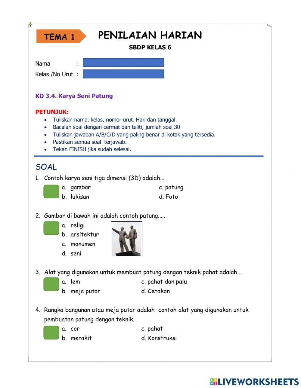 Penilaian Harian Tema 1 SBdP