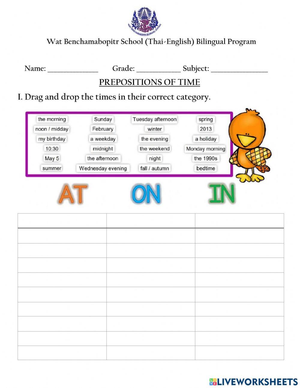 Prepositions of Time