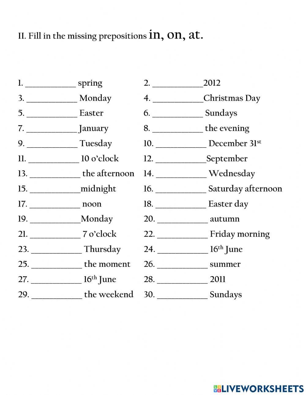 Prepositions of Time