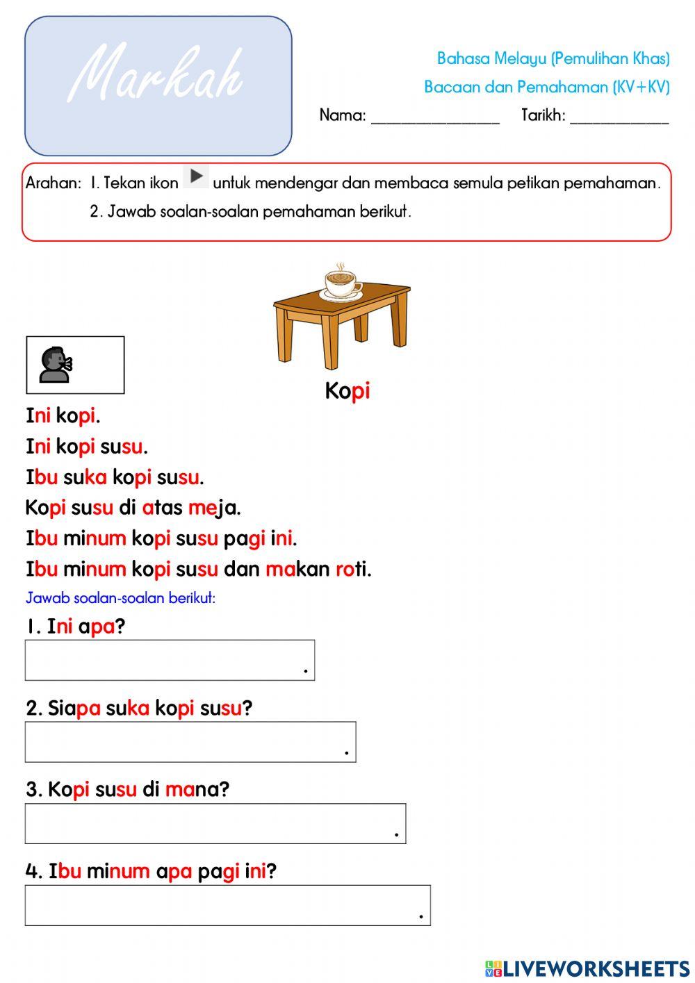 Perkataan KV+KV (Bacaan dan Pemahaman)