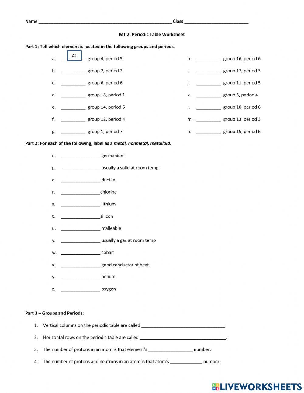Periodic Table Worksheet Periodic Table Worksheet