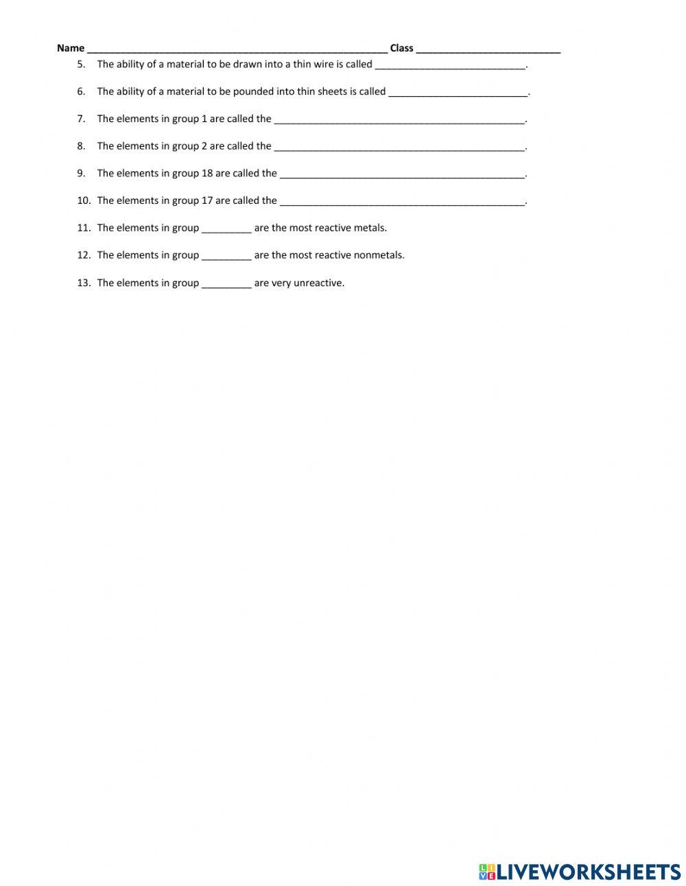 Periodic table worksheet