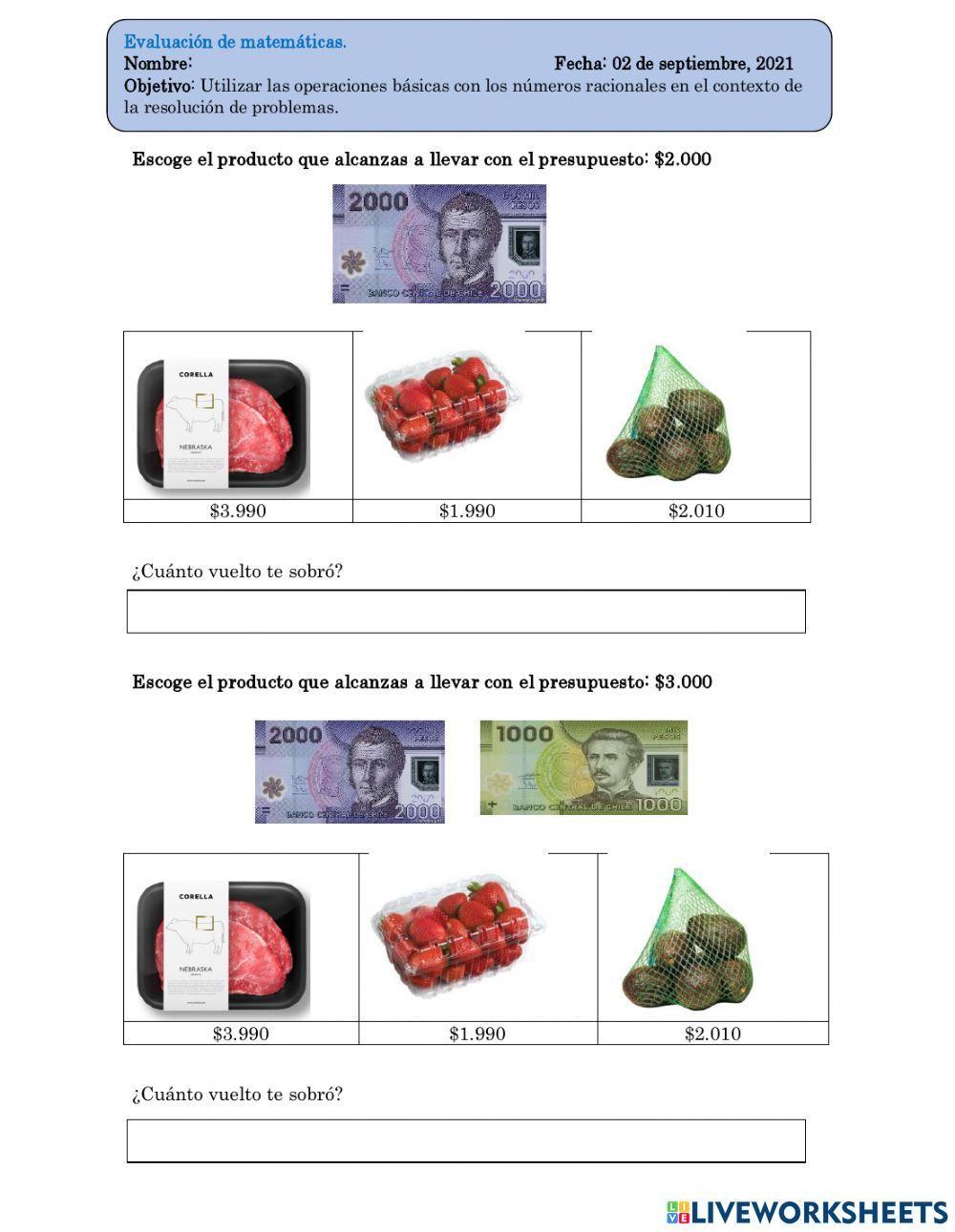Evaluación manejo del dinero