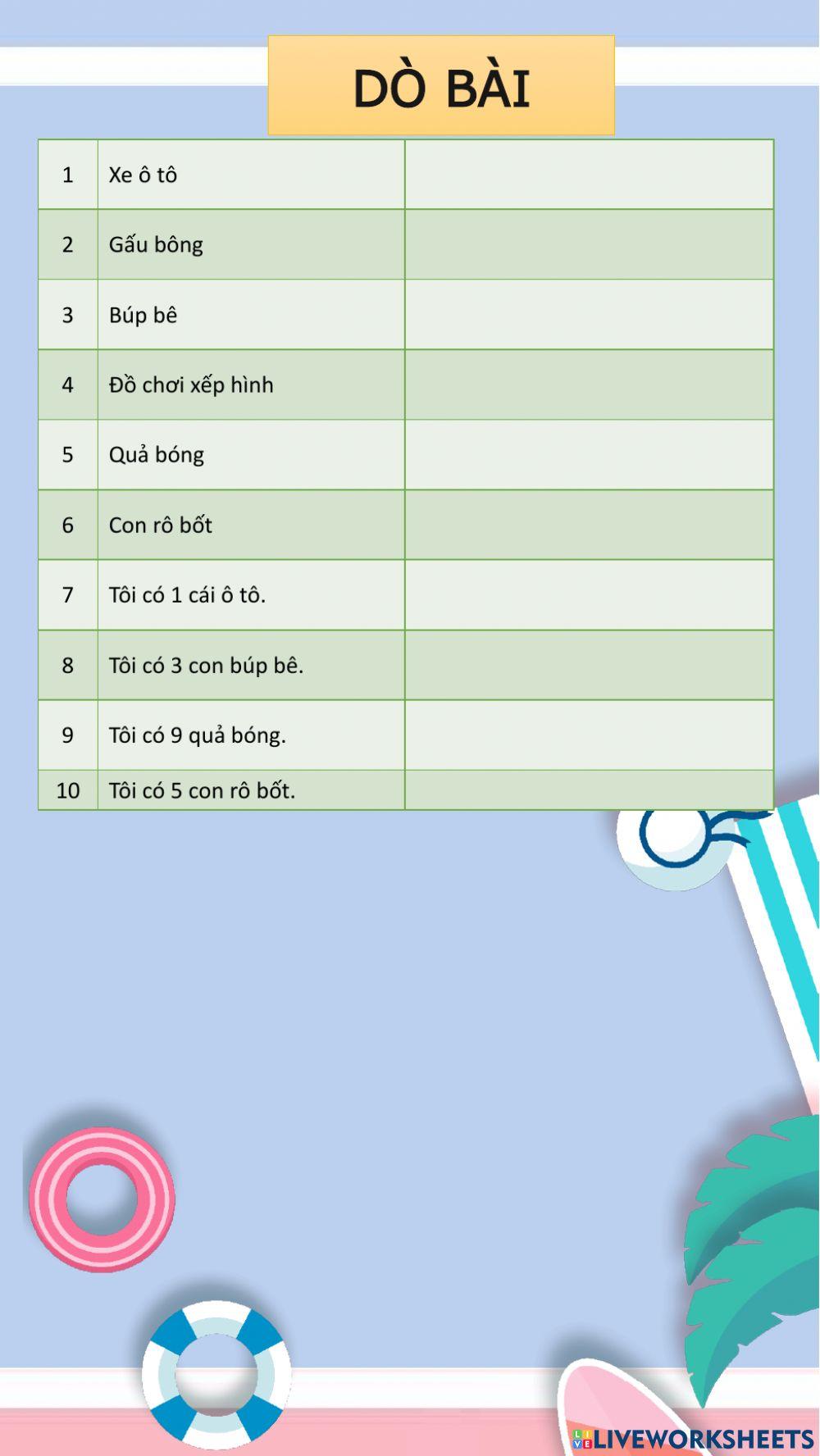 Dò bài lớp 2 7-9