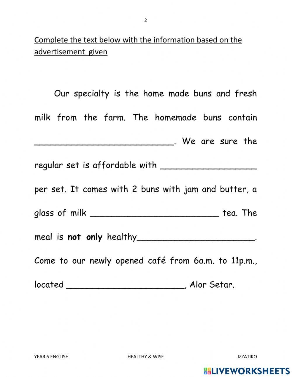 Year 6 English healthy and wise