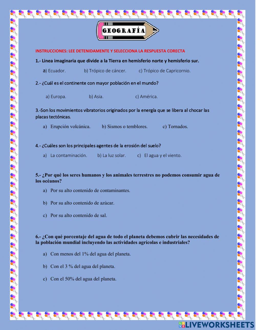 Quiz de Geografía online exercise for
