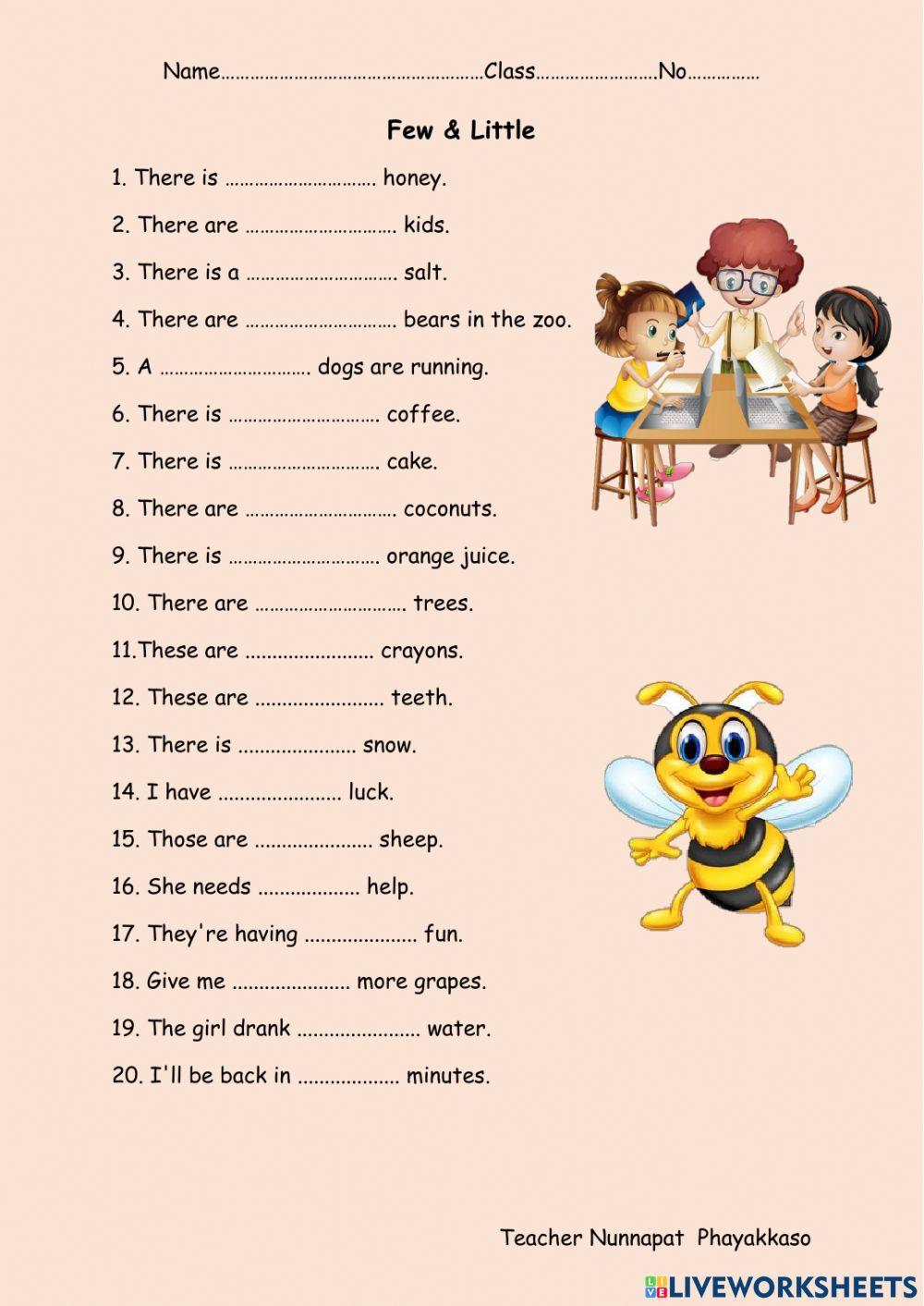Few and little jomjam live worksheets