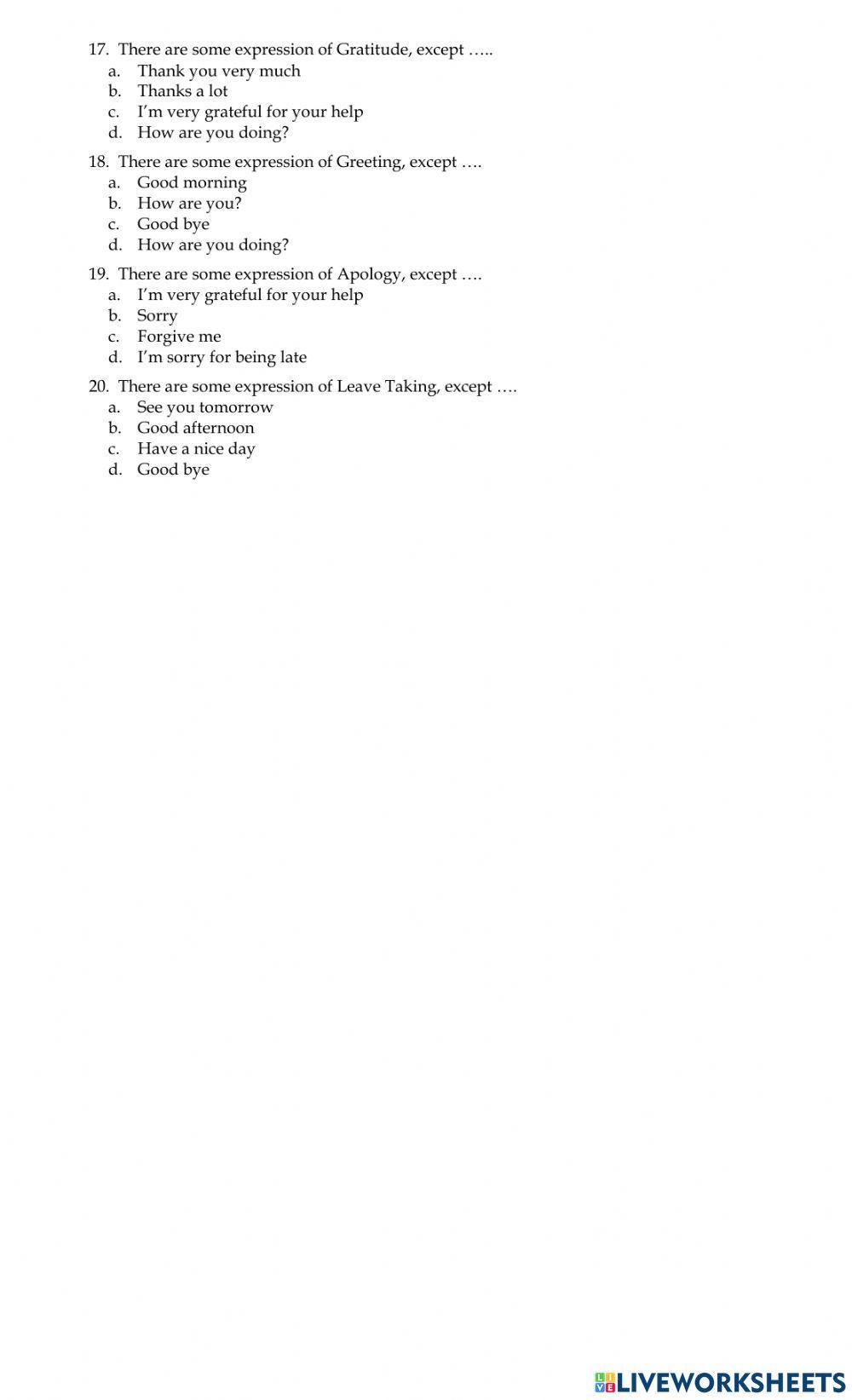 Penilaian Harian 1 KD. 3.1 (The expression of greeting, leave taking, gratitude and apology)