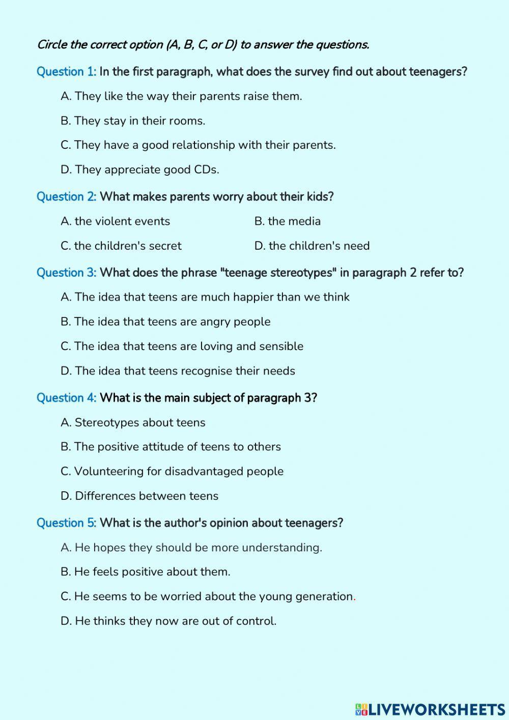 G11 - UNIT 1 - READING COMPREHENSION