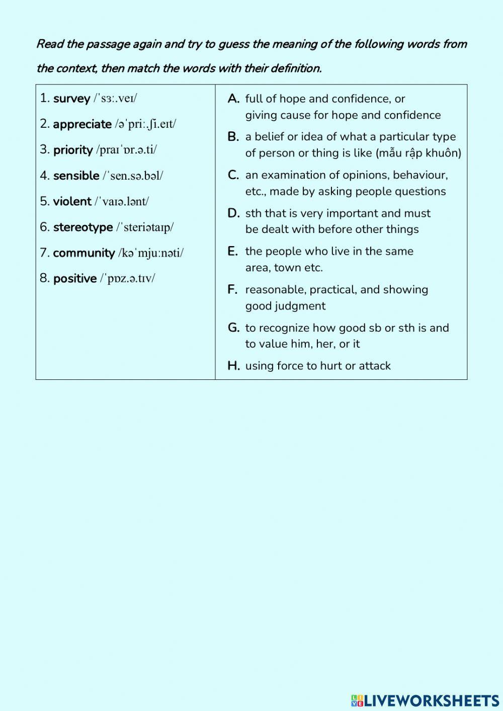 G11 - UNIT 1 - READING COMPREHENSION