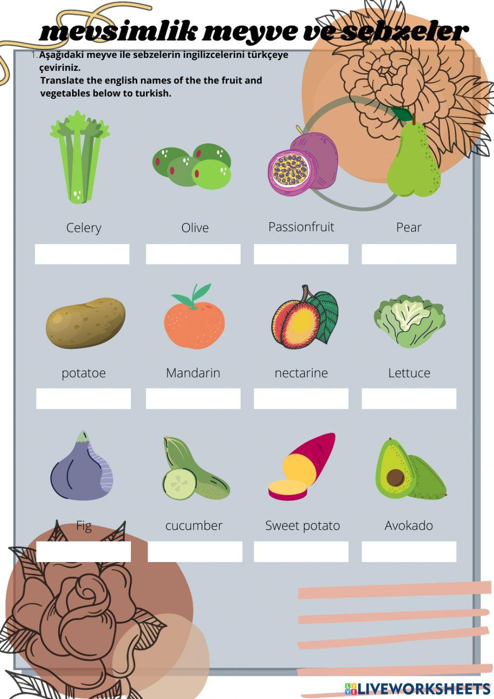 Mevsimlik meyveler sebzeler