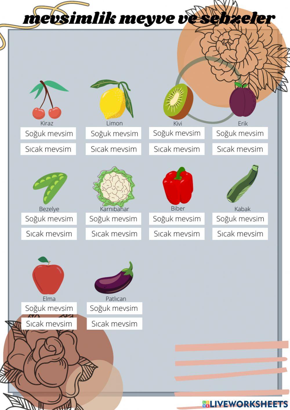 Mevsimlik meyveler sebzeler