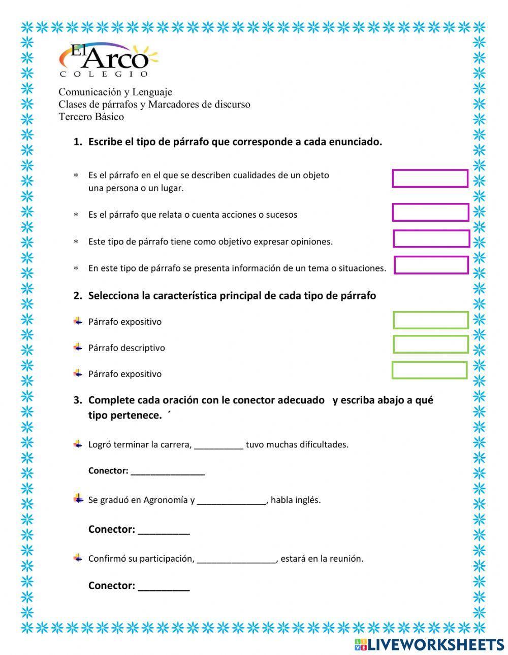 Clases de párrafos y marcadores de discurso