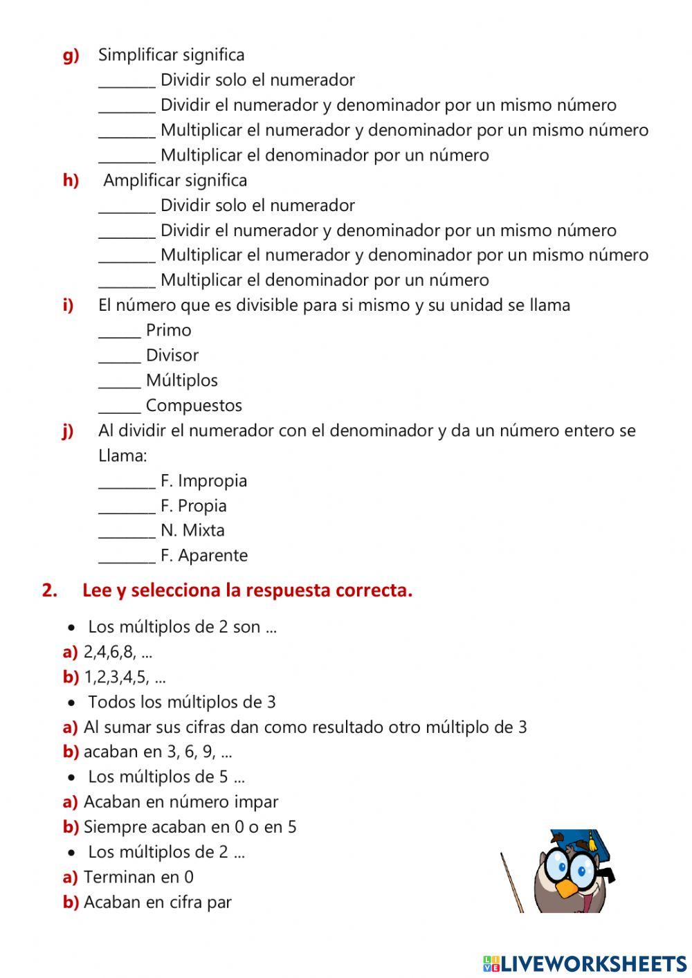 Conceptos de fracciones, números primos y compuestos